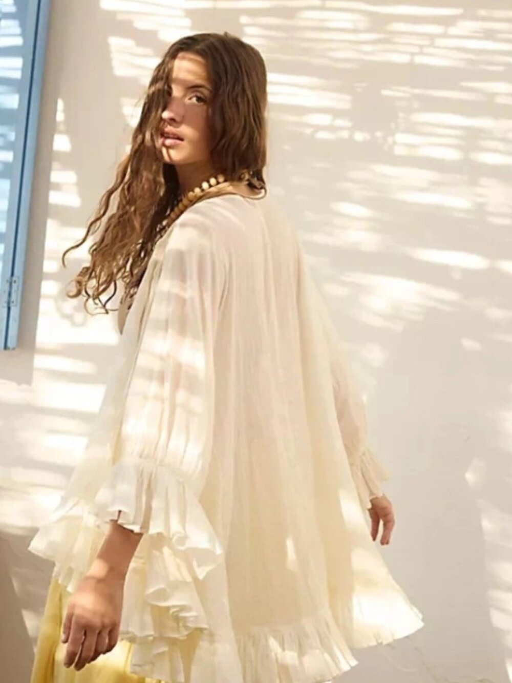 Free People Beachside Blaze Tunic Ruffle V Neck Tie Sheer Top XS - Picture 2 of 7